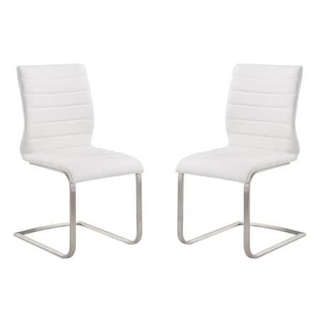 Armen Living Fusion Contemporary Side Chair In White and Stainless Steel, PK2 LCFUSIWH